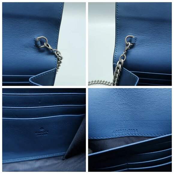 100% Auth GUCCI Dionysus Chain Wallet Blue Blooms Canvas Shoulder Bag 922-121324 - Picture 11 of 12